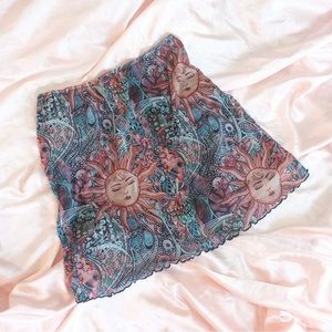 Sun Goddess Jewel Tone Sheer Overlay Mini Skirt XL